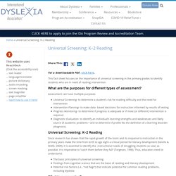 Universal Screening: K–2 Reading - International Dyslexia Association