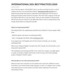 INTERNATIONAL SEO: BEST PRACTICES 2020