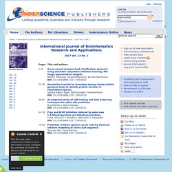 International Journal of Bioinformatics Research and Applications (IJBRA) - Inderscience Publishers