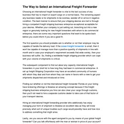 The Way to Select an International Freight Forwarder