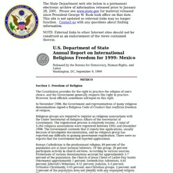 Annual Report on International Religious Freedom for 1999: Mexico