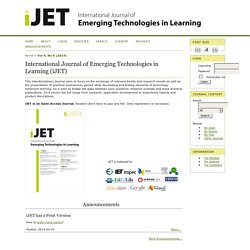 International Journal of Emerging Technologies in Learning (iJET)