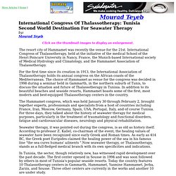 International Congress Of Thalassotherapy: Tunisia Second World Destination For Seawater Therapy