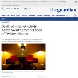 Death of internet activist Aaron Swartz prompts flood of Twitter tributes