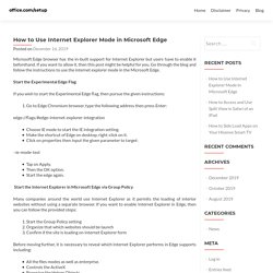 How to Use Internet Explorer Mode in Microsoft Edge - office.com/setup
