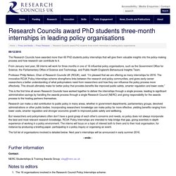 Research Councils award PhD students three-month internships in leading policy organisations - Research Councils UK