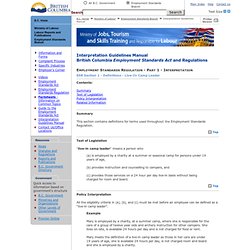 Interpretation Guidelines Manual, Employment Standards Branch, Ministry of Labour, Government of B.C.