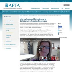 Interprofessional Education and Collaborative Practice Resources