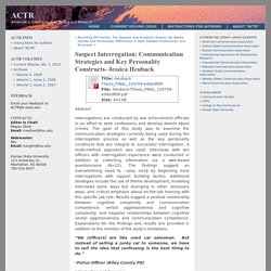 Suspect Interrogation: Communication Strategies and Key Personality Constructs- Jessica Heuback « ACTR