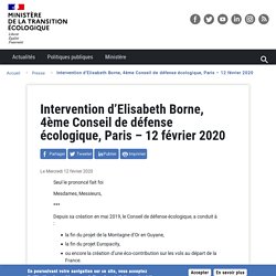 Intervention d’Elisabeth Borne, 4ème Conseil de défense écologique, Paris – 12 février 2020