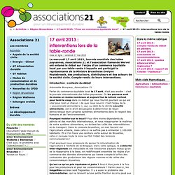 17 avril 2013 : interventions lors de la table-ronde - Associations21