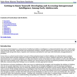 01.06.01: Getting to Know Yourself: Developing and Accessing Intrapersonal Intelligence Among Early Adolescents