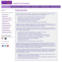 Academic Phrasebank – Introducing work