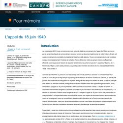 Introduction du dossier « L'appel du 18 juin 1940 » - Pour mémoire - CNDP