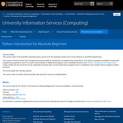 Python: Introduction for Absolute Beginners — University Computing Service