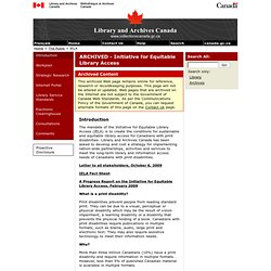 Introduction - Initiative for Equitable Library Access - Library and Archives Canada