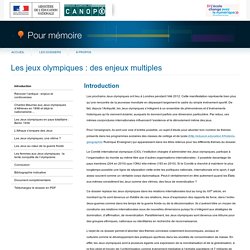 Introduction du dossier « Les jeux olympiques : des enjeux multiples » - Pour mémoire - CNDP
