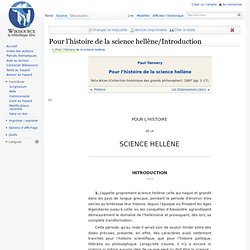 Pour l’histoire de la science hellène/Introduction