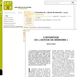 L'invention du « devoir de mémoire »