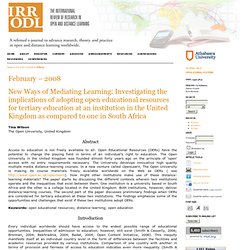 New Ways of Mediating Learning: Investigating the implications of adopting open educational resources for tertiary education at an institution in the United Kingdom as compared to one in South Africa