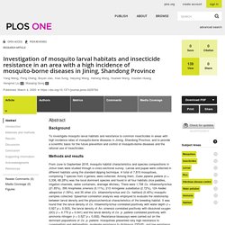 PLOS 04/03/20 Investigation of mosquito larval habitats and insecticide resistance in an area with a high incidence of mosquito-borne diseases in Jining, Shandong Province