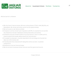 Investment Criteria — Jaguar Ventures