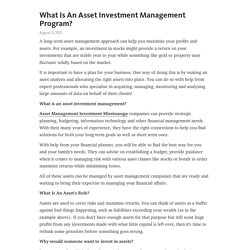 What Is An Asset Investment Management Program?