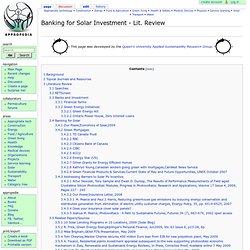 Banking for Solar Investment - Lit. Review