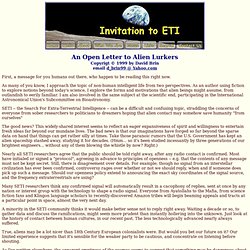 Invitation to ETI: An Open letter to Alien Lurkers