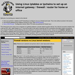 Using Linux iptables or ipchains to set up an internet gateway / firewall / routerfor home or office.