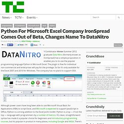 Python For Microsoft Excel Company IronSpread Comes Out of Beta, Changes Name To DataNitro
