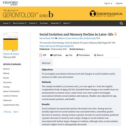 Social Isolation and Memory Decline in Later-life