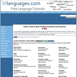 Italian I Tutorial: Basic Phrases, Vocabulary and Grammar