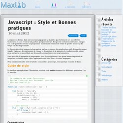 Javascript : Style et Bonnes pratiques