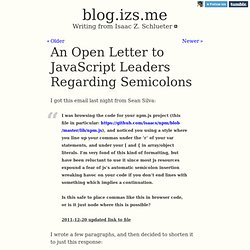 An Open Letter to JavaScript Leaders Regarding Semicolons