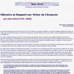 Jean Itard Mémoire Victor de l'Aveyron