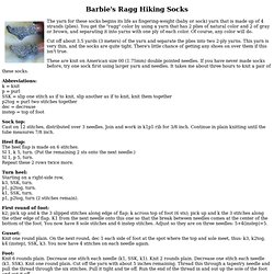 Barbie's Ragg Hiking Socks - Knitting Pattern