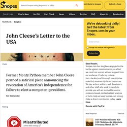 John Cleese's Letter to the USA