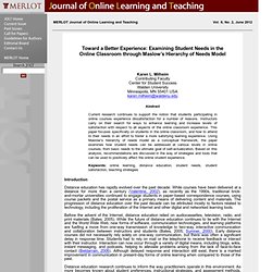 Milheim - Examining Student Needs in the Online Classroom through Maslow