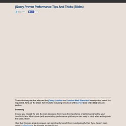jQuery Proven Performance Tips And Tricks (Slides)