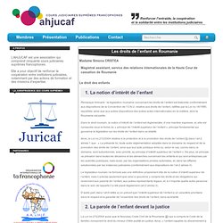 Les droits de l'enfant en Roumanie - AHJUCAF - Cours judiciaires suprêmes francophones