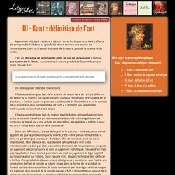 III - Kant : définition de l'art – Lettres & Arts