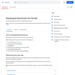 Keyboard shortcuts for Gmail - Gmail Help