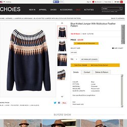 Blue Knitted Jumper With Multicolour Feather Pattern