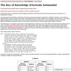 The Key of Knowledge (Clavicula Salomonis) Add. MS. 36674