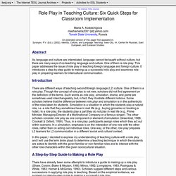 Kodotchigova - Role Play in Teaching Culture: Six Quick Steps for Classroom Implementation