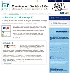 La Semaine de L’ISR, c’est quoi ? - Semaine ISR, du 11 au 20 octobre 2012