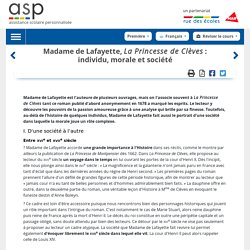 Madame de Lafayette, La Princesse de Clèves : individu, morale et société