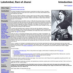 Lakshmibai, Rani of Jhansi - Introduction