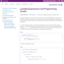Lambda Expressions (C# Programming Guide)
